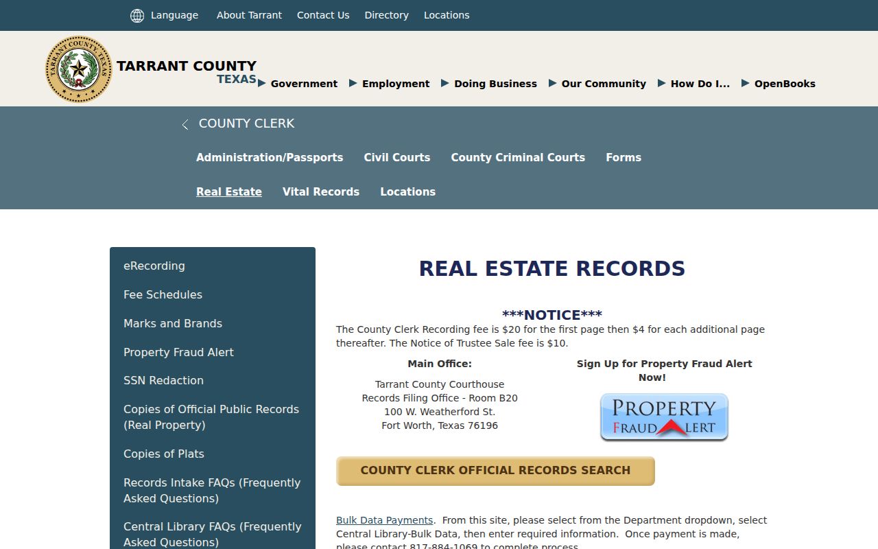 Keller neighbors Tarrant County Clerk official real estate records page