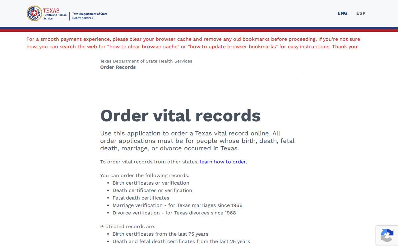 Keller resident lookup Texas DSHS vital record order page